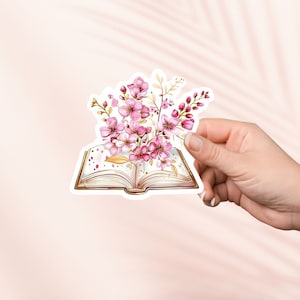 Buch und Blumen Aufkleber, Nette Bücherwurm Vinyl Aufkleber, Bücherwurm Merch, Geschenk für Buchliebhaber, e-reader Kindle Aufkleber, Leseliebhaber