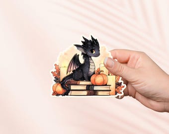 Black Baby Dragon Book Sticker: Waterproof Matte Vinyl Kindle Decal