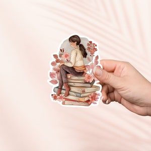 Bücher und Mädchen Aufkleber, Bücherwurm Vinyl Sticker, Bücherwurm, Bücherwurm, Bücherwurm, Geschenk für Bücherliebhaber, e-Reader Kindle Aufkleber, Leseliebhaber