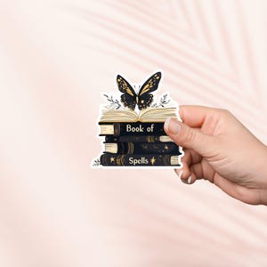 Pegatina de libro de hechizos, bonita pegatina de vinilo de libros, artículos de libros, regalo para amantes de los libros, pegatinas para lectores electrónicos Kindle, brujería de cuentos de hadas, cottagecore