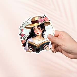 Lady Reading Book Sticker, pegatina librería, regalo amante de los libros, merchandising librero, pegatina Kindle, lector de obscenidades, regalo amante de la lectura, regalo de lector electrónico