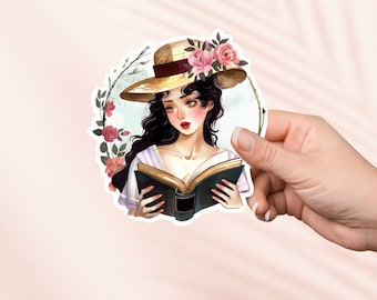 Lady Reading Book Sticker, Buchaufkleber, Buchliebhaber Geschenk, Bücherwurm Merch, Kindle Sticker, Smut Reader, Leseliebhaber Geschenk, E-Reader Geschenk