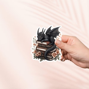 Schwarzer Baby Drache Buch Aufkleber, Vinyl Aufkleber, Fantasy Bookish Merch, Geschenk für Buch-Liebhaber, e-reader Kindle Aufkleber, Leseliebhaber, Booktok