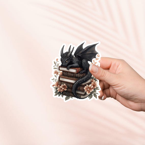 Black Baby Dragon Book Sticker, Cute Vinyl Sticker, Fantasy Bookish Merch, Book Lover Gift, e-reader Kindle Stickers, Reading Lover, Booktok