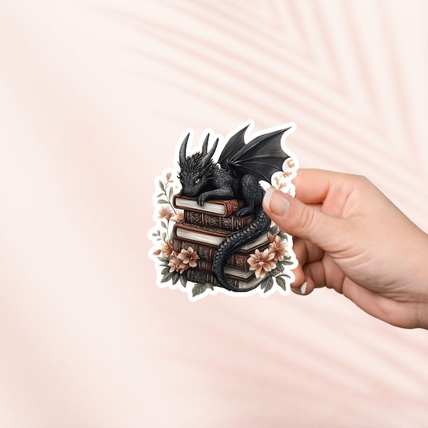 Black Baby Dragon Book Sticker, Cute Vinyl Sticker, Fantasy Bookish Merch, Book Lover Gift, e-reader Kindle Stickers, Reading Lover, Booktok