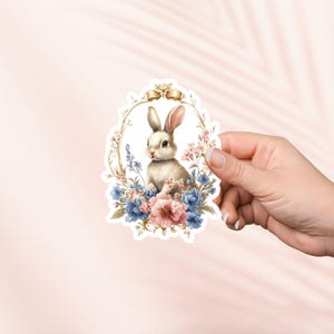 Sticker lapin de printemps dans un cadre floral, joli vinyle autocollant, autocollants Kindle, cadeau pour amoureux des livres, cadeau liseuse, amateur de lecture, cadeau de Pâques