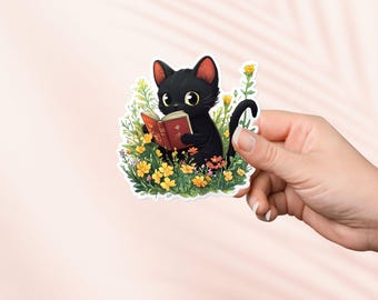 Black Cat Reading Book Sticker, Cute Vinyl Sticker,Kindle Stickers,Bookish Merch, Book Lover Gift, e-reader Gift,Reading Lover, Smut Reader