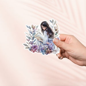 Sticker fille lisant dans le jardin, Sticker Cottagecore mignon, Stickers Kindle, produit livresque, cadeau pour amoureux des livres, cadeau liseuse, amateur de lecture