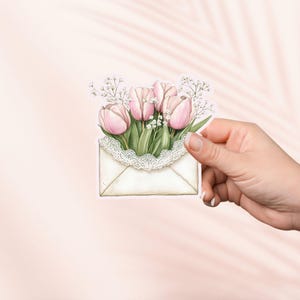 Roze tulp bloemen envelopsticker, schattige Cottagecore-sticker, Kindle-stickers, leesgrage merchandise, cadeau boekenliefhebber, cadeau e-reader, leesliefhebber