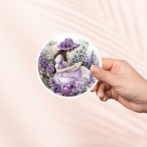 Dame beim Lesen im Garten Aufkleber, niedlicher Cottagecore Aufkleber, Kindle Aufkleber, Bookish Merch, Buchliebhaber Geschenk, E-Reader Geschenk, Leseliebhaber