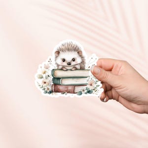 Igel auf Bücher Aufkleber, Netter Bücherwurm Vinyl Aufkleber, Bücherwurm Merch, Geschenk für Buchliebhaber, e-reader Kindle Aufkleber, Leseliebhaber, Cottagecore