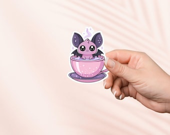 Süße Fledermaus im Teetasse Aufkleber, Kindle Aufkleber, Bookish Merch, e-reader Geschenk für Bücherliebhaber, Leseratte, Booktok, Bookstagram,Fantasy