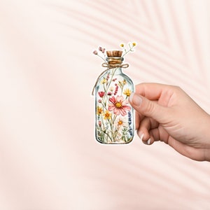 Flasche gefüllt mit Blumen Aufkleber, Netter Cottagecore Aufkleber, Bookish Merch, Geschenk für Buchliebhaber, e-reader Kindle Aufkleber, Leseliebhaber