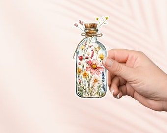 Bottle Filled with Flowers Sticker, Cute Cottagecore Sticker, Bookish Merch, Book Lover Gift, e-reader Kindle Stickers, Reading Lover
