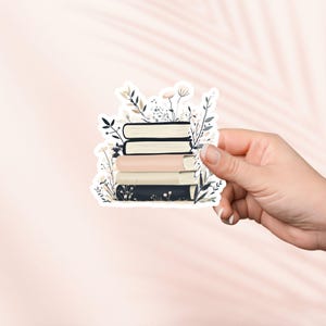 Pegatina de libros y flores, bonita pegatina de vinilo para amantes de los libros, artículos para amantes de los libros, regalo para amantes de los libros, pegatinas para Kindle, amantes de la lectura, estilo bohemio minimalista.