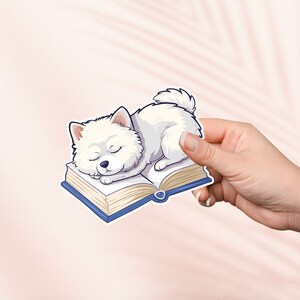Lindo perro durmiendo en una pegatina de libro, pegatina de libro, pegatinas de Kindle, merchandising de libro, regalo de amante de libros, regalo de lector electrónico, amante de la lectura, lector de obscenidades