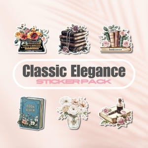 Klassischer Vintage Bücherwurm Aufkleber Pack, Vinyl Bookish Aufkleber Paket, Buch-Liebhaber-Geschenk, e-reader Kindle Aufkleber, Elegante Blumen,Booktrovert