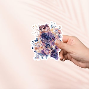 Sticker hibou et fleurs, autocollant vinyle mignon, produit livresque fantastique, cadeau pour les amoureux des livres, autocollants Kindle e-reader, amateur de lecture, Booktok