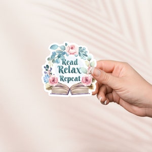 Sticker Read Relax Repeat, Sticker vinyle livresque mignon, Merch livresque, Cadeau pour amoureux des livres, Stickers Kindle pour liseuse électronique, Amateur de lecture, Smut Reader