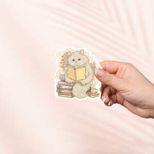 Pegatina de lectura acogedora, para amantes de los gatos, artículos de lectura, regalo para amantes de los libros, pegatinas para Kindle, para amantes de la lectura, Booktok, pegatina de estilo cottagecore