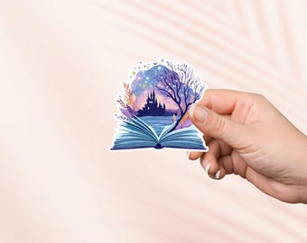 Pegatina de lector de fantasía, Castillo de cuento de hadas encantado, Merchandising literario, Regalo para amantes de los libros, Pegatinas para Kindle, Amante de la lectura, Lector Booktok