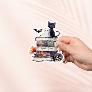 Sticker saison histoire effrayante, autocollant en vinyle mignon, produit livresque, cadeau pour les amoureux des livres, Stickers Kindle pour liseuse, amateur de lecture, Halloween d'automne