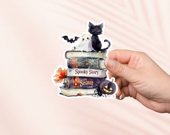Sticker seizoen Spooky Story, schattige vinylsticker, leesgrage merchandise, cadeau boekenliefhebber, e-reader Kindle Stickers, leesliefhebber, herfst-Halloween
