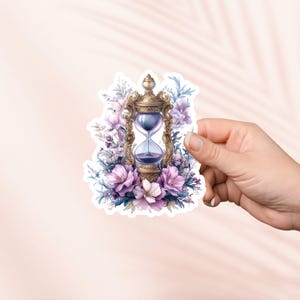 Blümchen Sanduhr Aufkleber, Cottagecore Aufkleber, Bookish Merch, Geschenk für Buch-Liebhaber, e-Reader Kindle Aufkleber, Aquarell, Fantasy-Buch-Liebhaber