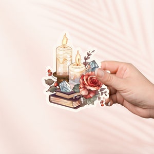 Kerzen und Bücher Aufkleber, niedlicher Bücherwurm Vinyl Aufkleber, Bücherwurm Merch, Geschenk für Buchliebhaber, e-reader Kindle Aufkleber, Leseliebhaber, Cottagecore