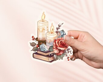 Candles and Books Sticker, Cute Bookish Vinyl Sticker, Bookish Merch, Book Lover Gift, e-reader Kindle Stickers, Reading Lover, Cottagecore
