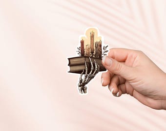 Skelett Hand und Bücher Aufkleber, niedlichen Vinyl Aufkleber, Fantasy Bookish Merch, Geschenk für Buchliebhaber, e-reader Kindle Aufkleber, Leseliebhaber, Booktok