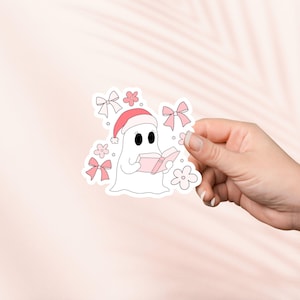 Bonita pegatina de lectura de fantasmas navideños, pegatina de Coquette Bookish, merchandising de libros, regalo para amantes de los libros, pegatinas para lectores electrónicos Kindle, amantes de la lectura