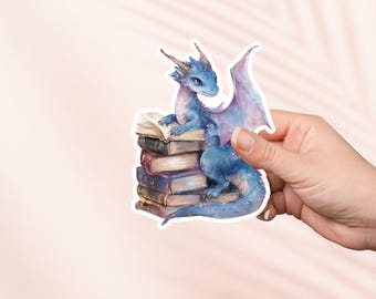 Blue Baby Dragon Book Sticker, Cute Vinyl Sticker, Fantasy Bookish Merch, Book Lover Gift, e-reader Kindle Stickers, Reading Lover, Booktok