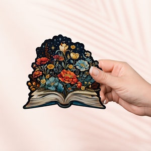 Blumen und Buch Aufkleber, Cute Bookish Vinyl Sticker, Bookish Merch, Geschenk für Buchliebhaber, e-reader Kindle Aufkleber, Leseliebhaber