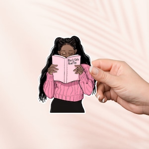 Ragazza nera che legge adesivo, adesivo libresco carino, adesivi Kindle, merchandising libresco, regalo per gli amanti dei libri, regalo e-reader, amante della lettura, lettore di oscenità