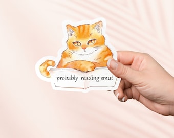 Probably Reading Smut Sticker, Bookish Merch, Book Lover Gift, e-reader Kindle Stickers, Reading Lover, Booktok, Cute Cat and book Sticker