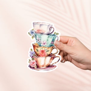 Pegatina de tazas de té vintage, linda pegatina de vinilo bookish, merchandising bookish, regalo para amantes de los libros, pegatinas Kindle para lectores electrónicos, amantes de la lectura, lectores Smut