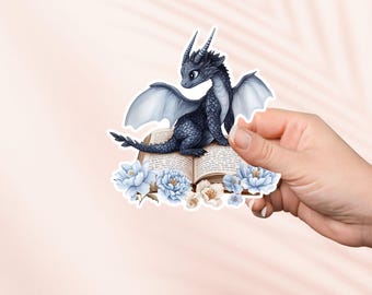 Black Baby Dragon Book Sticker, Cute Vinyl Sticker, Fantasy Bookish Merch, Book Lover Gift, e-reader Kindle Stickers, Reading Lover, Booktok