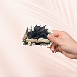 Adesivo drago nero su libro aperto, adesivo carino per i libri, adesivo Kindle, merchandising fantasy per i libri, regalo per gli amanti dei libri, amante della lettura, Booktok