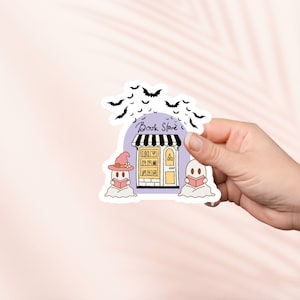 Halloween Ghost Book Store Aufkleber, niedlicher Vinyl-Aufkleber, Bücherwurm Merch, Geschenk für Buch-Liebhaber, e-reader Kindle Aufkleber, Leseliebhaber, Herbst Gruselig