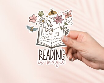 Reading is magic Sticker,Cute Bookish Vinyl Sticker,Bookish Merch,Book Lover Gift,e-reader Kindle Stickers,Reading Lover,Smut Reader