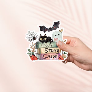 Sticker seizoen Spooky Story, schattige vinylsticker, leesgrage merchandise, cadeau boekenliefhebber, e-reader Kindle Stickers, leesliefhebber, herfst-Halloween