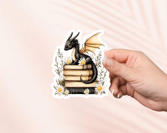 Black Baby Dragon Book Sticker, Cute Vinyl Sticker, Fantasy Bookish Merch, Book Lover Gift, e-reader Kindle Stickers, Reading Lover, Booktok