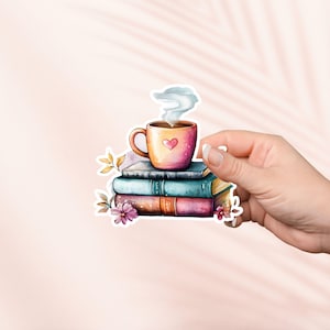 Kaffee und Bücher Aufkleber, Kindle Aufkleber, niedliche Vinyl Aufkleber, Bücherwurm Merch, Buch-Liebhaber Geschenk, e-reader Tablet Aufkleber, Leseliebhaber