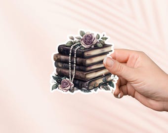 Vintage bookstack Sticker, Cute Bookish Vinyl Sticker, Bookish Merch, Book Lover Gift, e-reader Kindle Stickers, Reading Lover, Smut Reader
