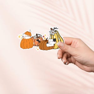 Sticker herfst pompoenen en kitten, schattige vinylsticker, e-reader Kindle-stickers, sticker waterfles, laptopsticker, waterdicht gestanst