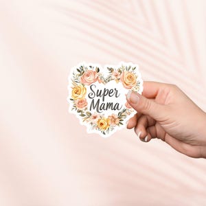 Super Mama-sticker, schattige vinylsticker, Moederdagcadeau, bloemenkrans, Kindle-stickers, sticker laptoptablet, sticker waterfles