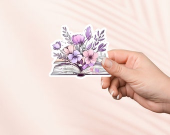 Buch und Blumen Aufkleber, Nette Bücherwurm Vinyl Aufkleber, Bücherwurm Merch, Geschenk für Buchliebhaber, e-reader Kindle Aufkleber, Leseliebhaber