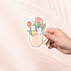 Sticker mignon chaton en fleurs, Sticker printemps mignon, Stickers Kindle, produit livresque, cadeau pour amoureux des livres, cadeau liseuse, amateur de lecture