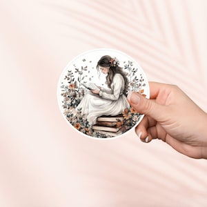 Mädchen Lesebuch Aufkleber, süßer Bücherwurm, Bücherwurm, Buch-Liebhaber-Geschenk, e-reader Kindle Aufkleber, Leseliebhaber, Herbst-Lesung